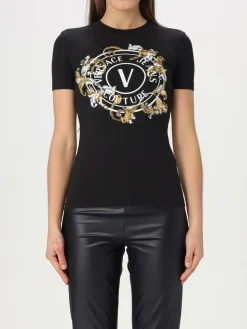 T-shirt in cotone con stampa V Versace Jeans Couture