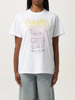 T-shirt in cotone con stampa Orso Ganni