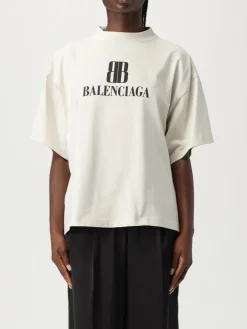 T-shirt in cotone con stampa logo Balenciaga