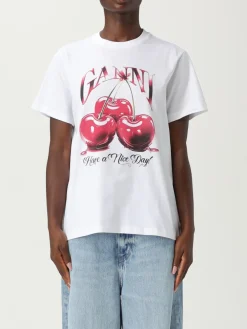 T-shirt in cotone con stampa ciliegie Ganni