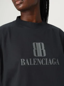 T-shirt in cotone con stampa logo Balenciaga