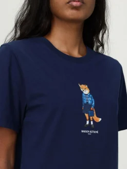 T-shirt in cotone con stampa logo Maison Kitsuné