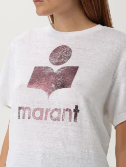 T-shirt in lino con logo Isabel Marant Etoile