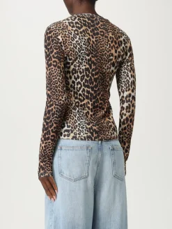 T-shirt in poliestere riciclato animalier con logo Ganni