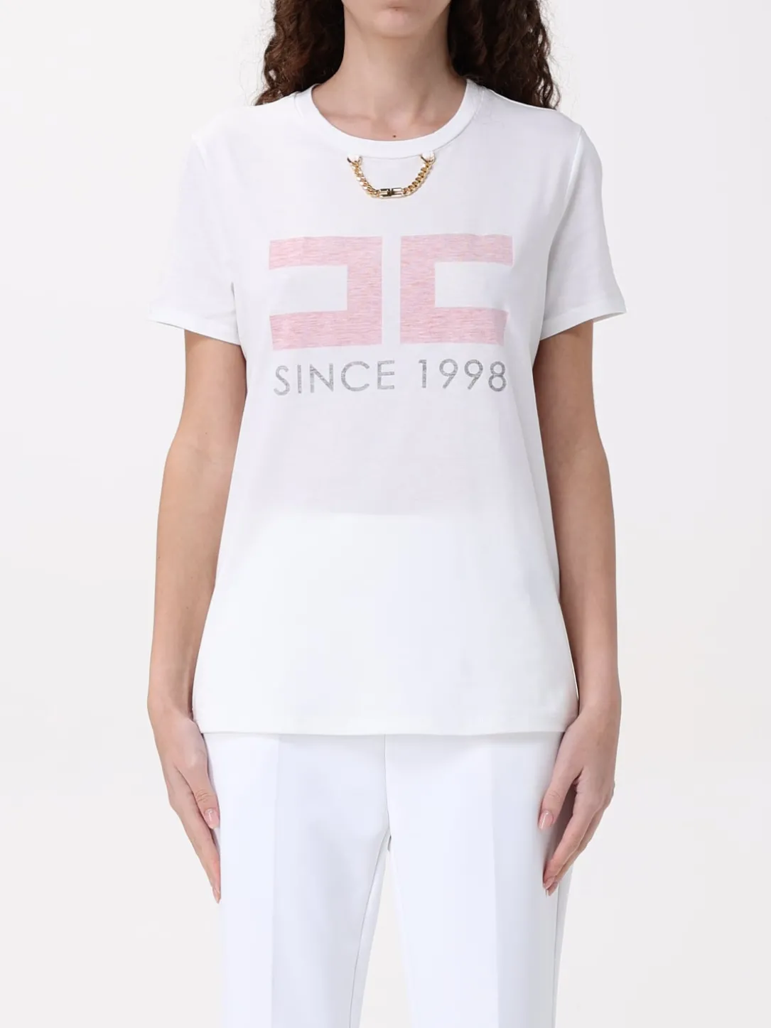 T-shirt logata con dettaglio gioiello Elisabetta Franchi