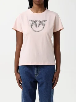 T-shirt Love Birds Pinko in cotone con strass e borchie