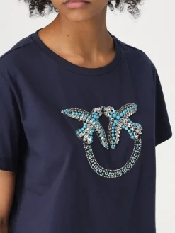T-shirt Love Birds Pinko in cotone con strass e borchie