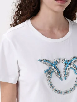 T-shirt Love Birds Pinko in cotone con strass e borchie
