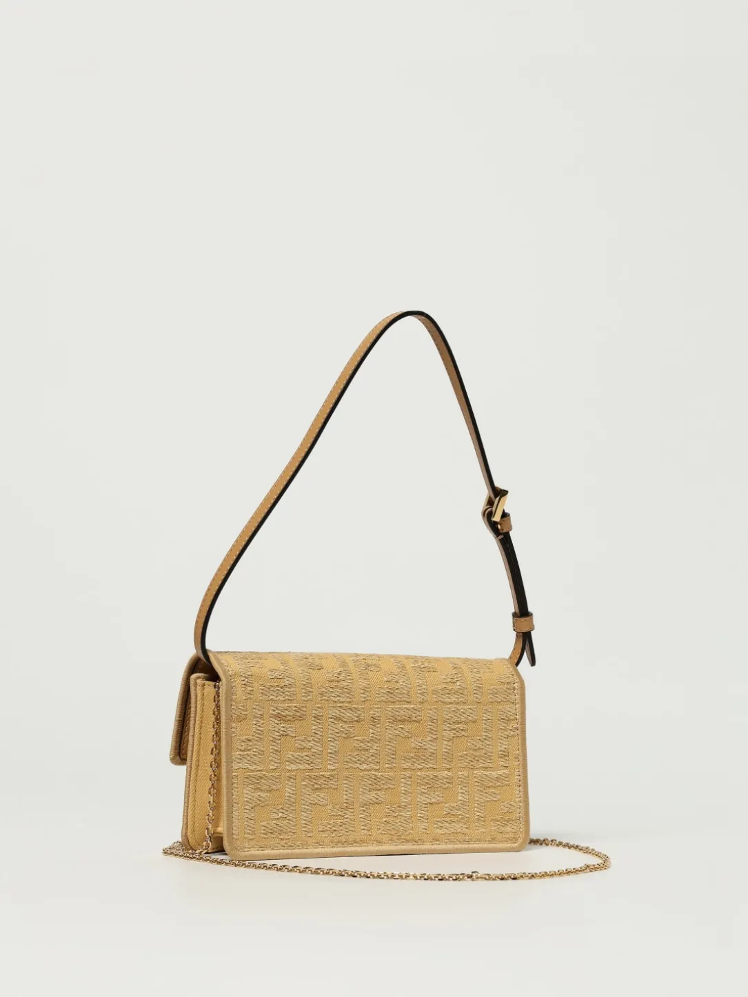 Wallet On Chain Baguette Fendi in cotone e rafia jacquard