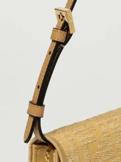 Wallet On Chain Baguette Fendi in cotone e rafia jacquard