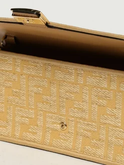 Wallet On Chain Baguette Fendi in cotone e rafia jacquard