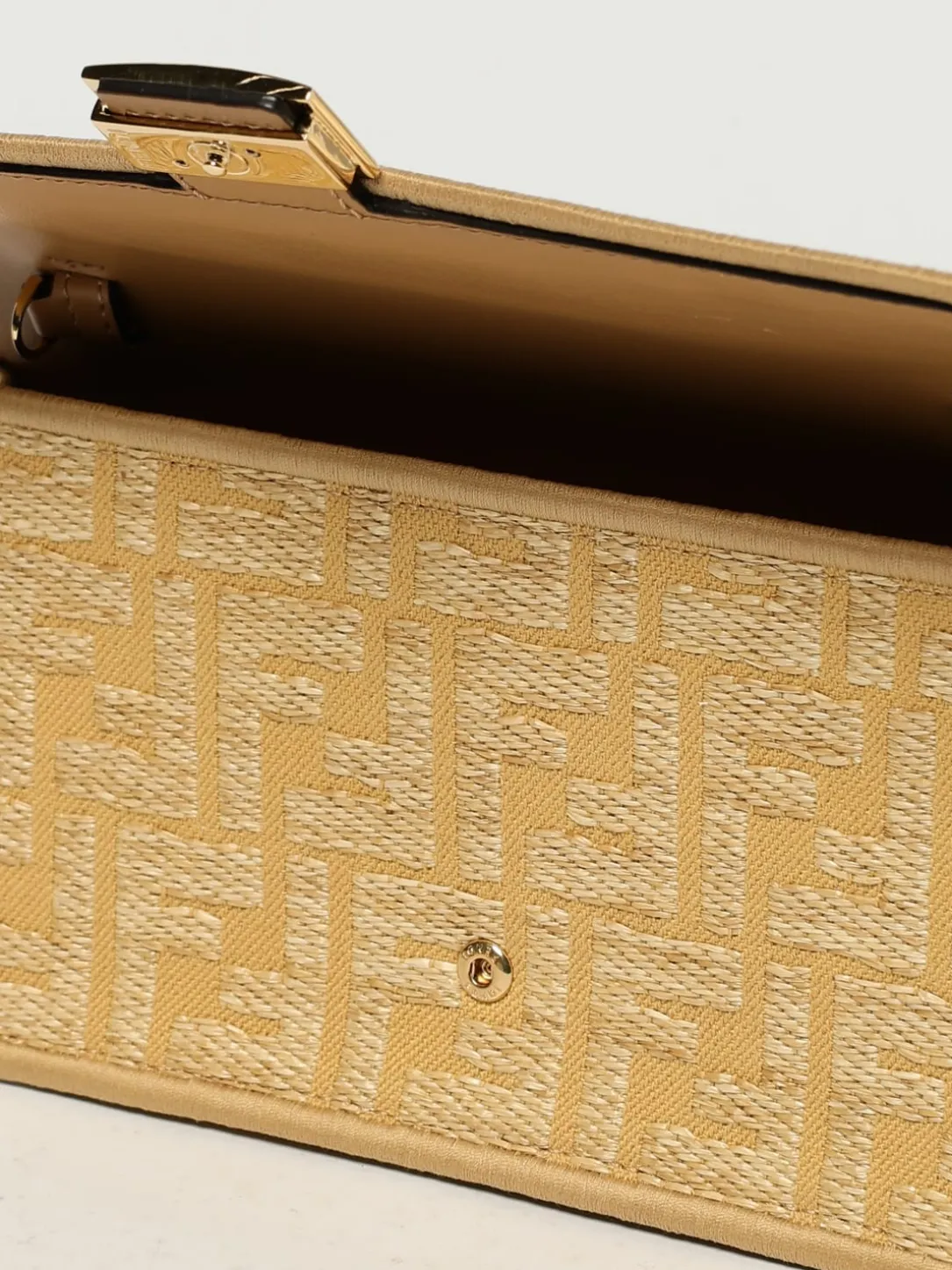 Wallet On Chain Baguette Fendi in cotone e rafia jacquard