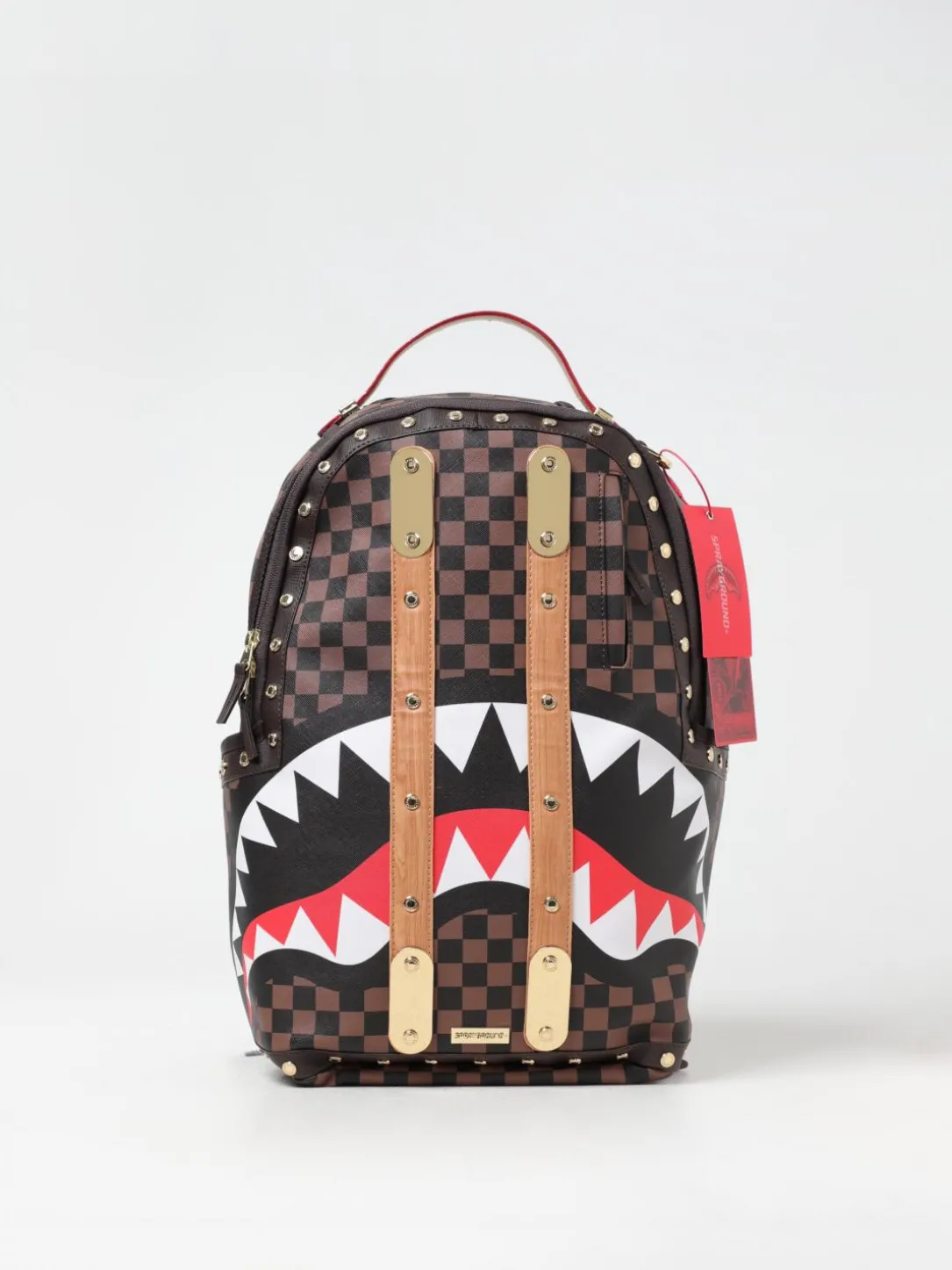 Zaino Shark Classic Sprayground in cotone spalmato saffiano con fettucce e borchie