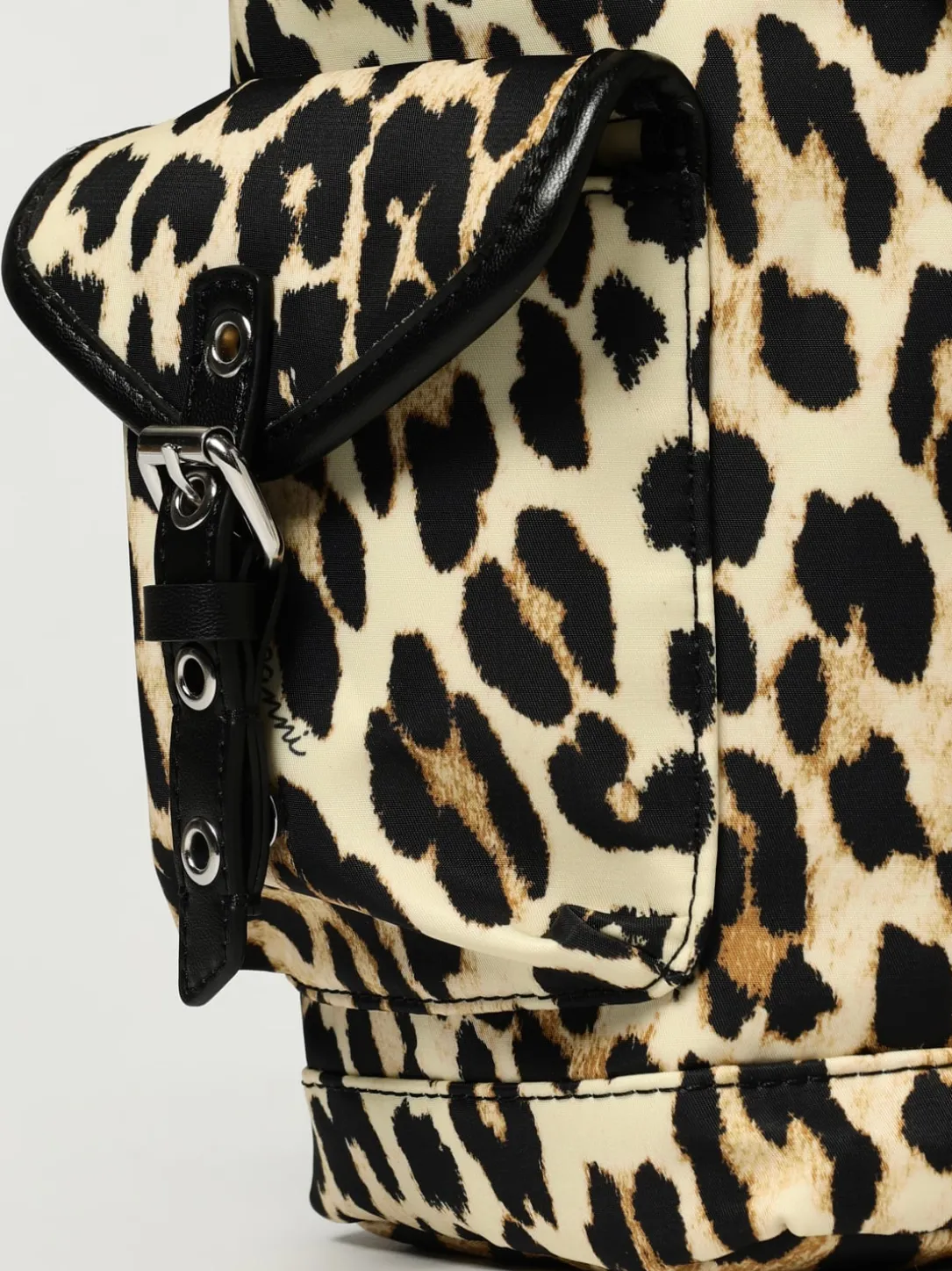 Zaino Small Bucky Ganni in nylon riciclato stampa animalier