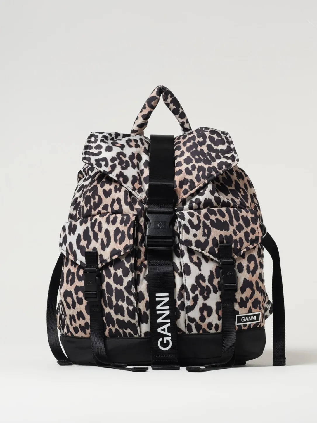 Zaino Tech Ganni in nylon riciclato stampa animalier