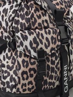 Zaino Tech Ganni in nylon riciclato stampa animalier